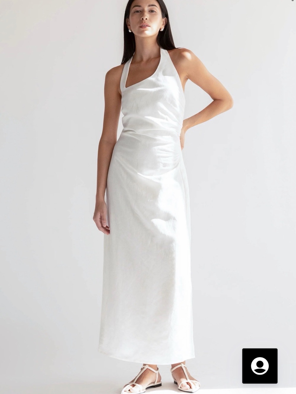 NWT | Oak + Fort LINEN BLEND ASYMMETRIC HALTER MAXI DRESS